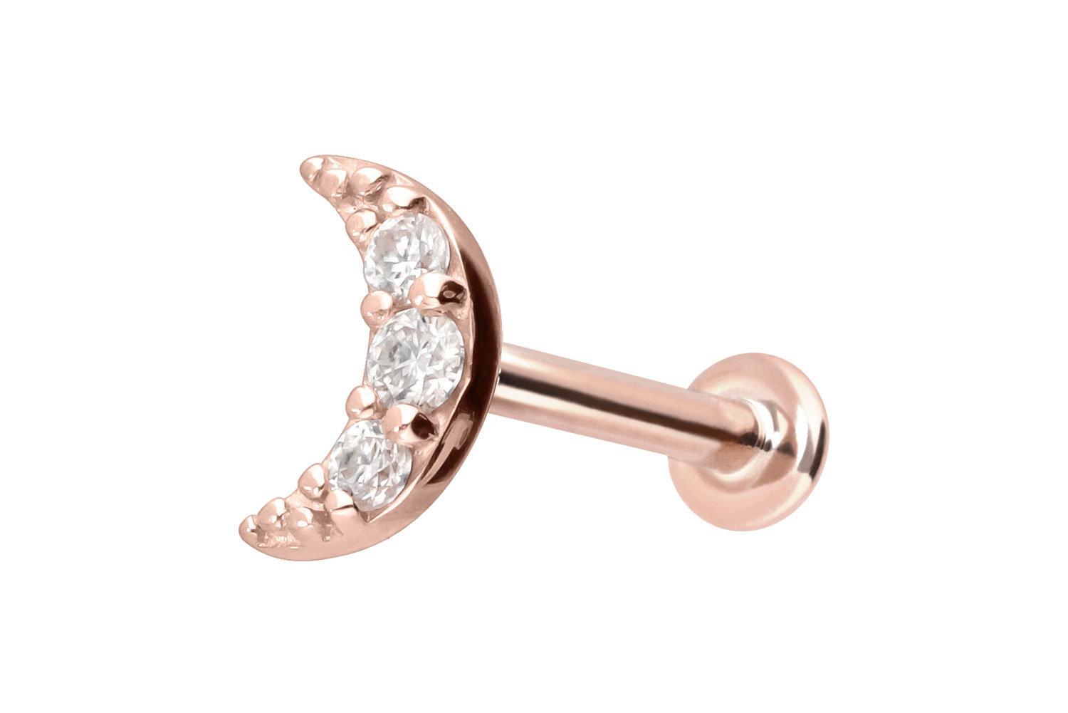 14 Karat Gold Labret Piercing mit Push Fit MOISSANIT-MOND